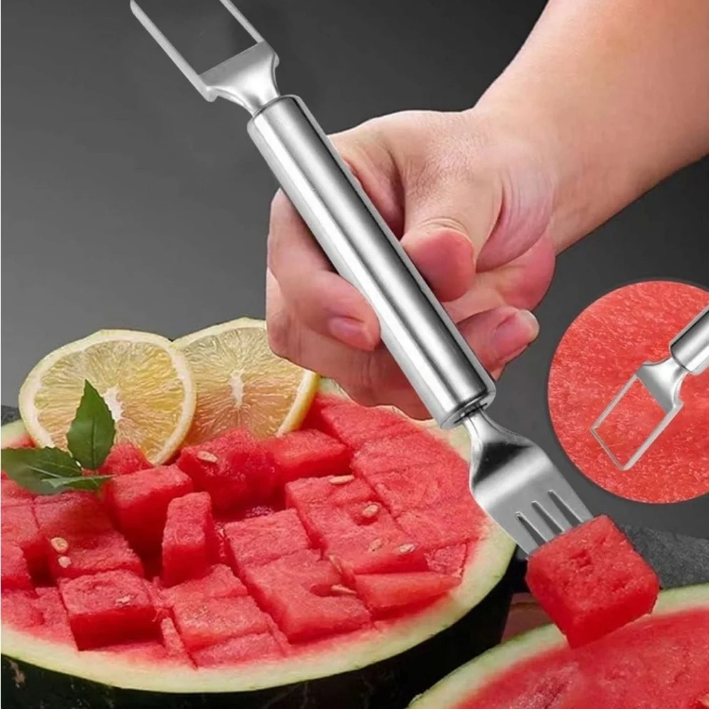 2-Pc Stainless Steel 2-in-1 Watermelon Cutter and Fork NIB